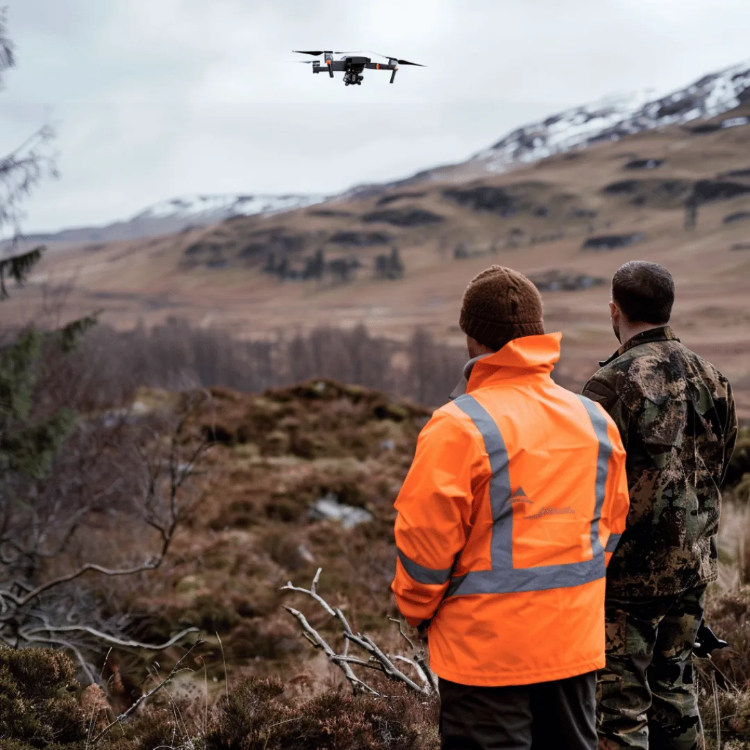 james leslie with scottish game hunter using a thermal drone