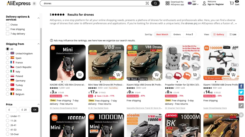 dropshipped drones on ali express